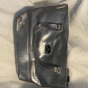 SM New York Metallic Gray Embossed Tote